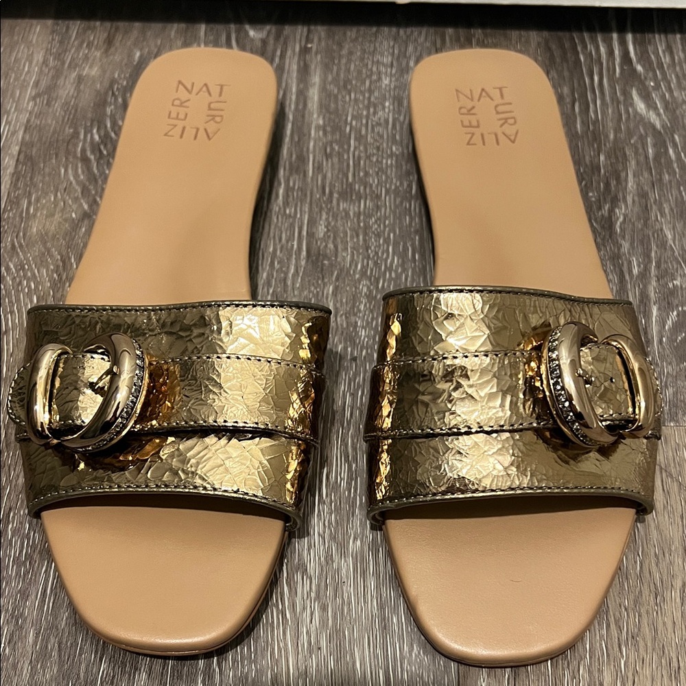 Naturalizer Metallic Gold Slide Sandals